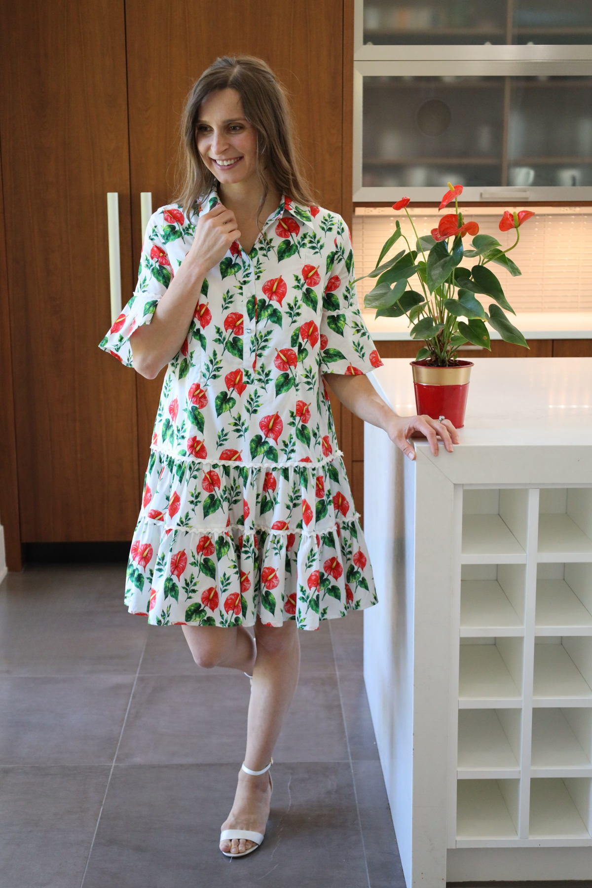 Breezy Dress with Nursing Zippers in Anthurium