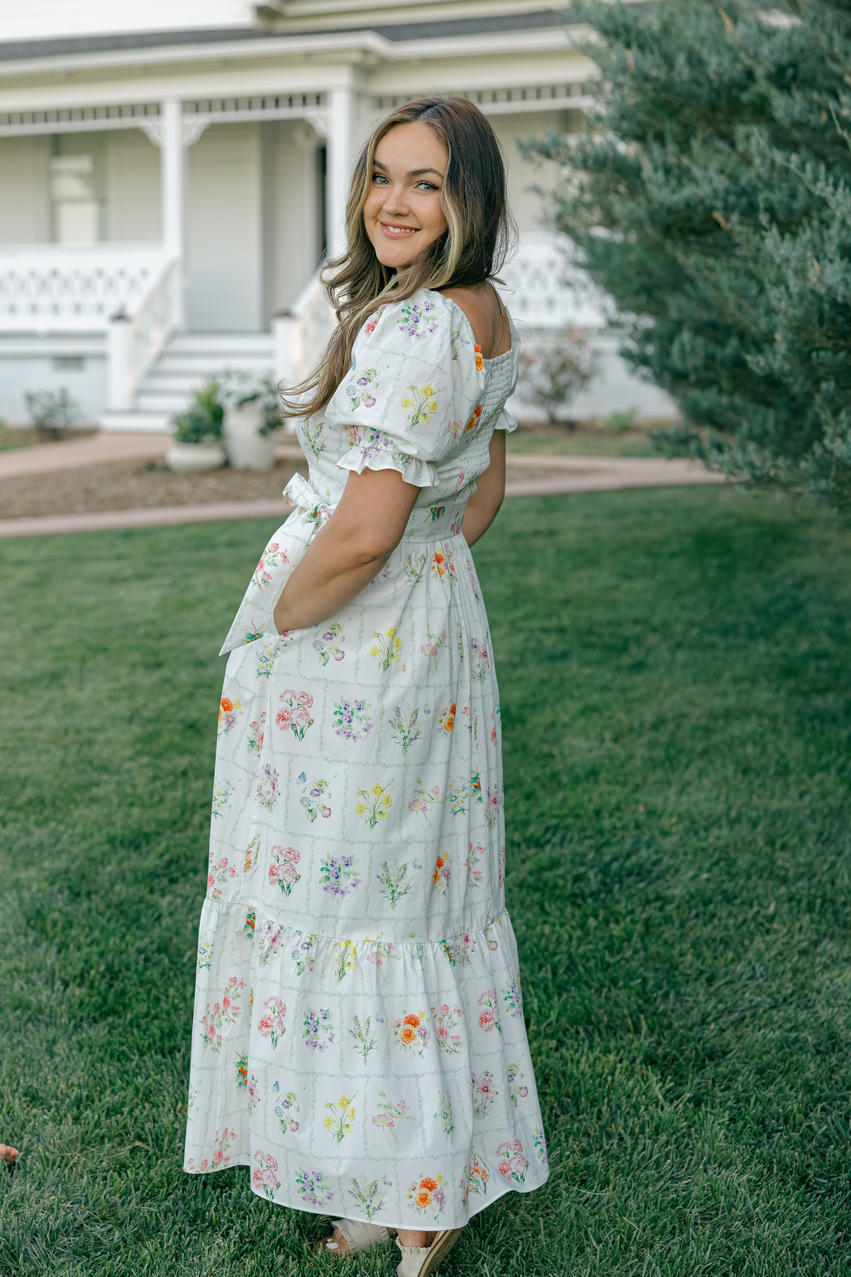 Ann Maxi Dress with Nursing Zippers in Birth Flowers