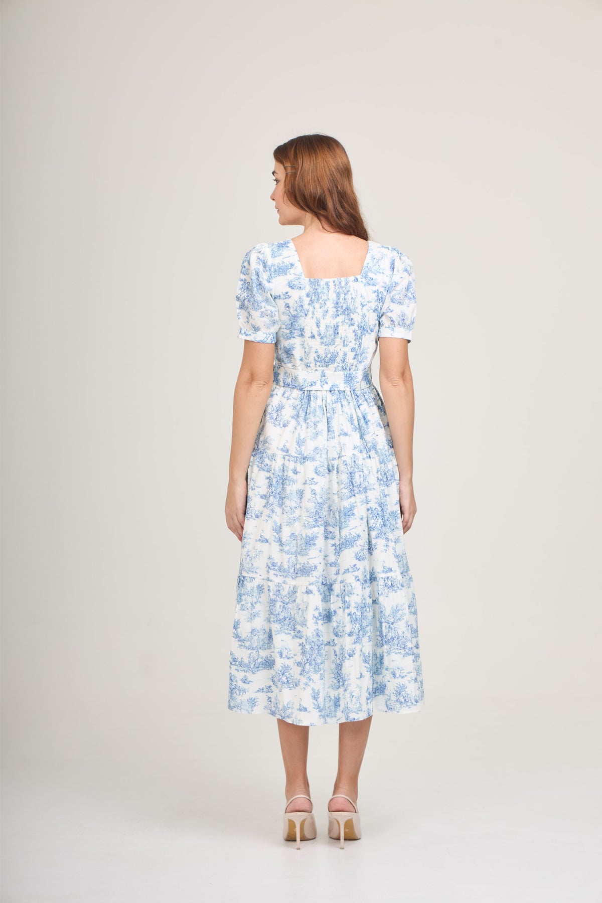 Versa Cotton Dress with Nursing Zippers in Vintage Blue Toile