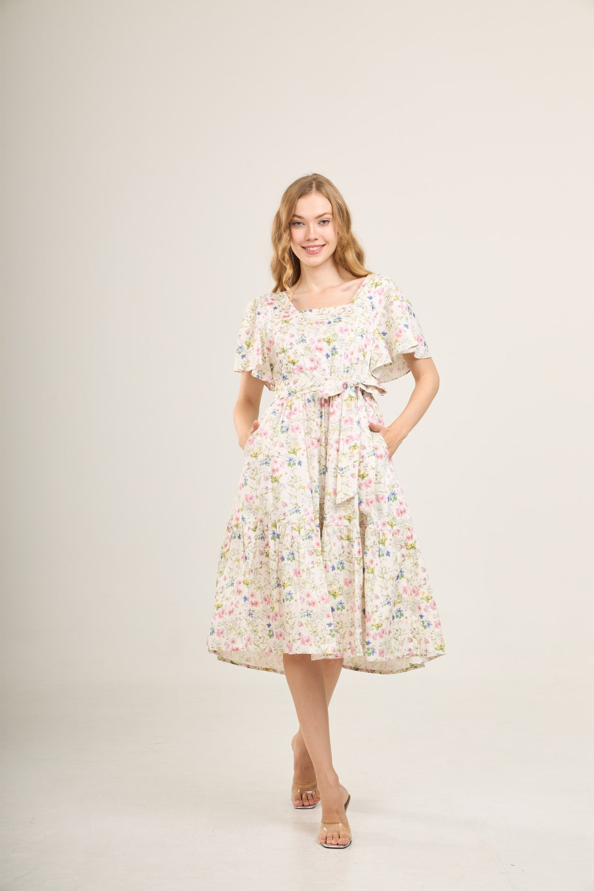 Princess Cotton Midi Dress with Nursing Zippers in Sweet Wildflowers