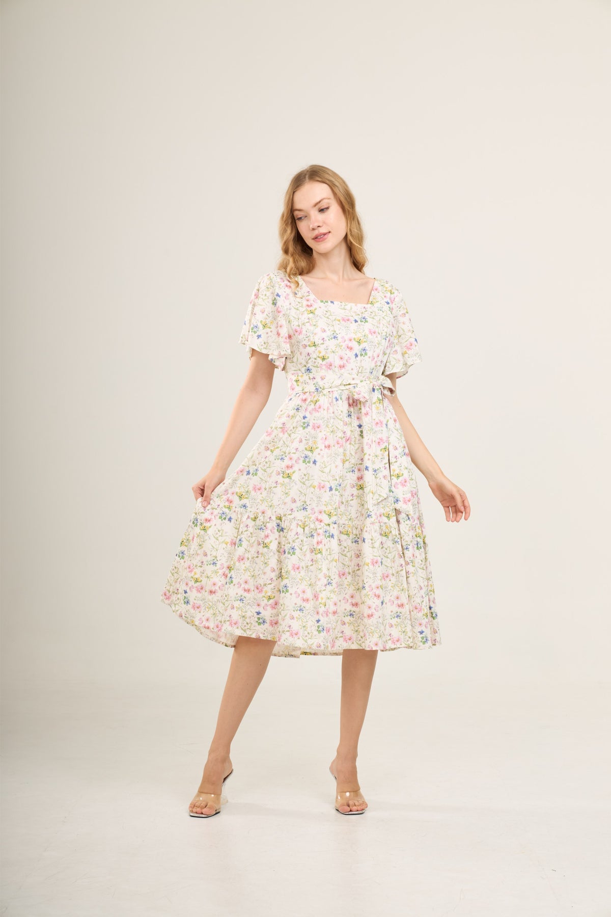 Princess Cotton Midi Dress with Nursing Zippers in Sweet Wildflowers