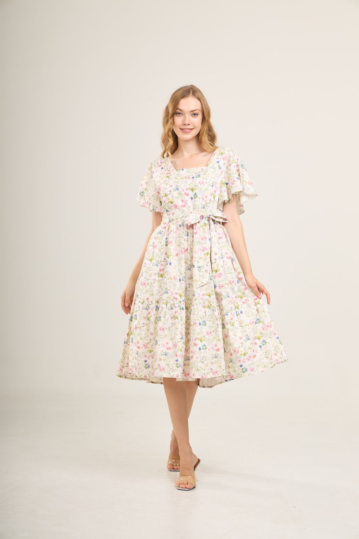 Princess Cotton Midi Dress with Nursing Zippers in Sweet Wildflowers
