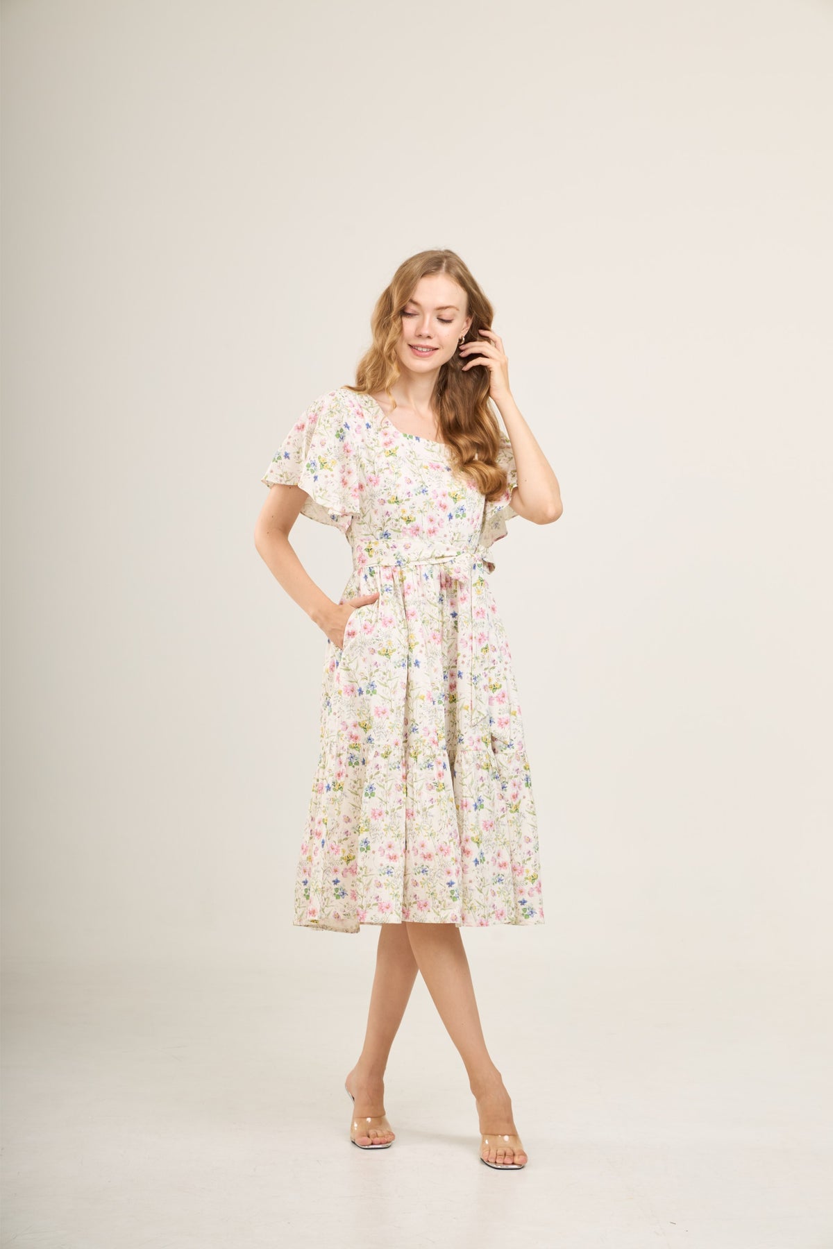 Princess Cotton Midi Dress with Nursing Zippers in Sweet Wildflowers