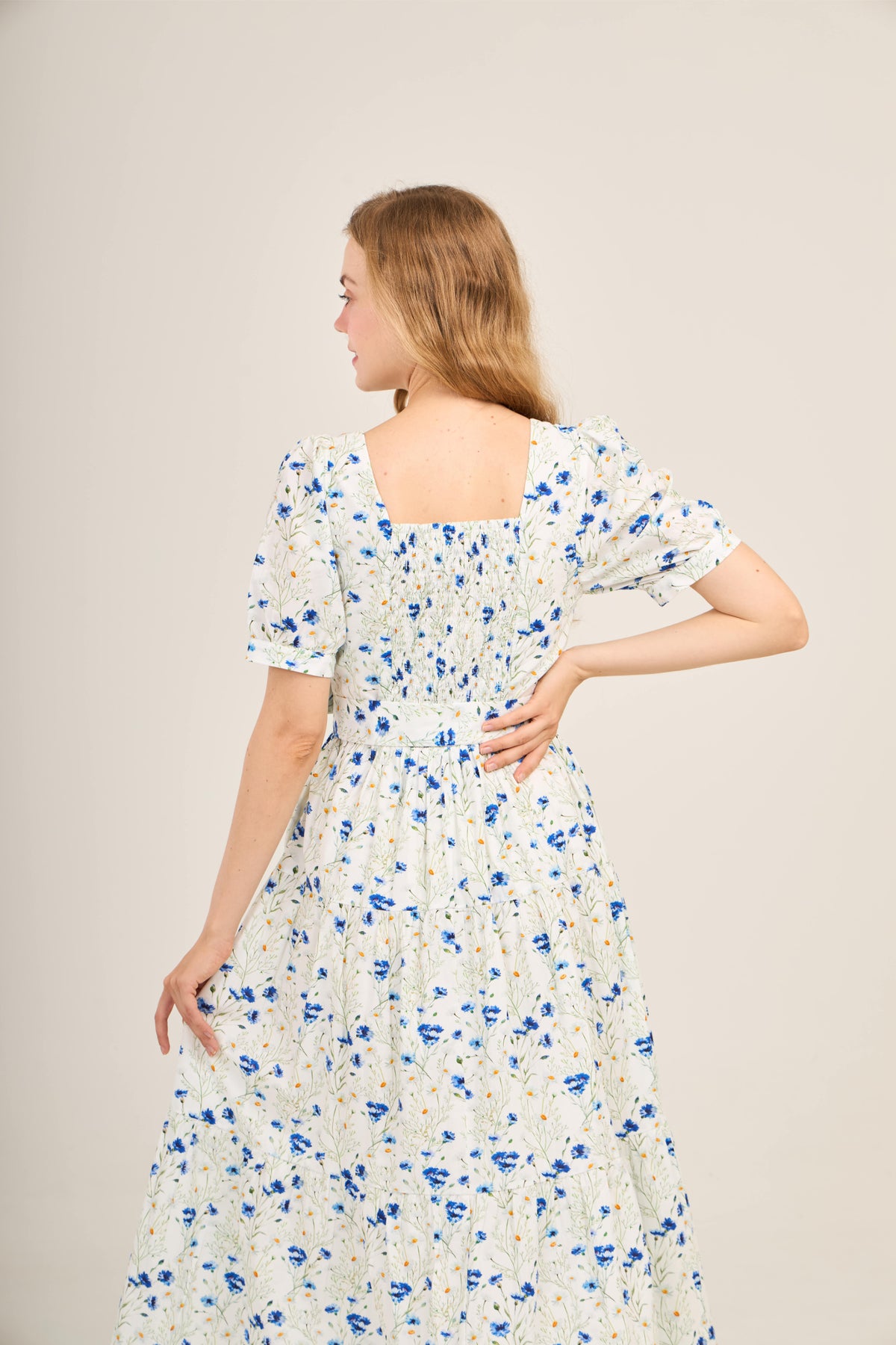 Versa Cotton Dress with Nursing Zippers in Blue Cornflowers