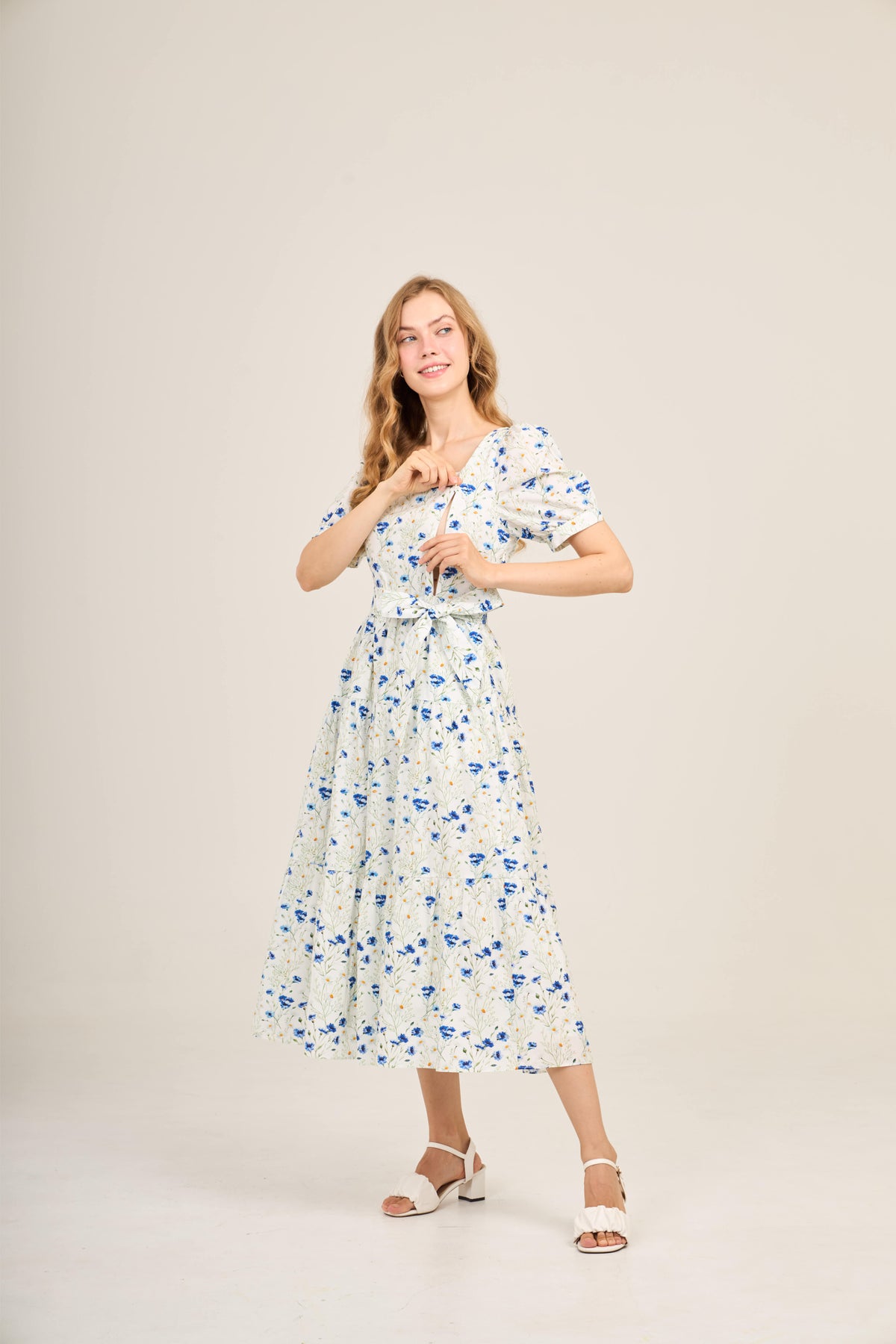 Versa Cotton Dress with Nursing Zippers in Blue Cornflowers