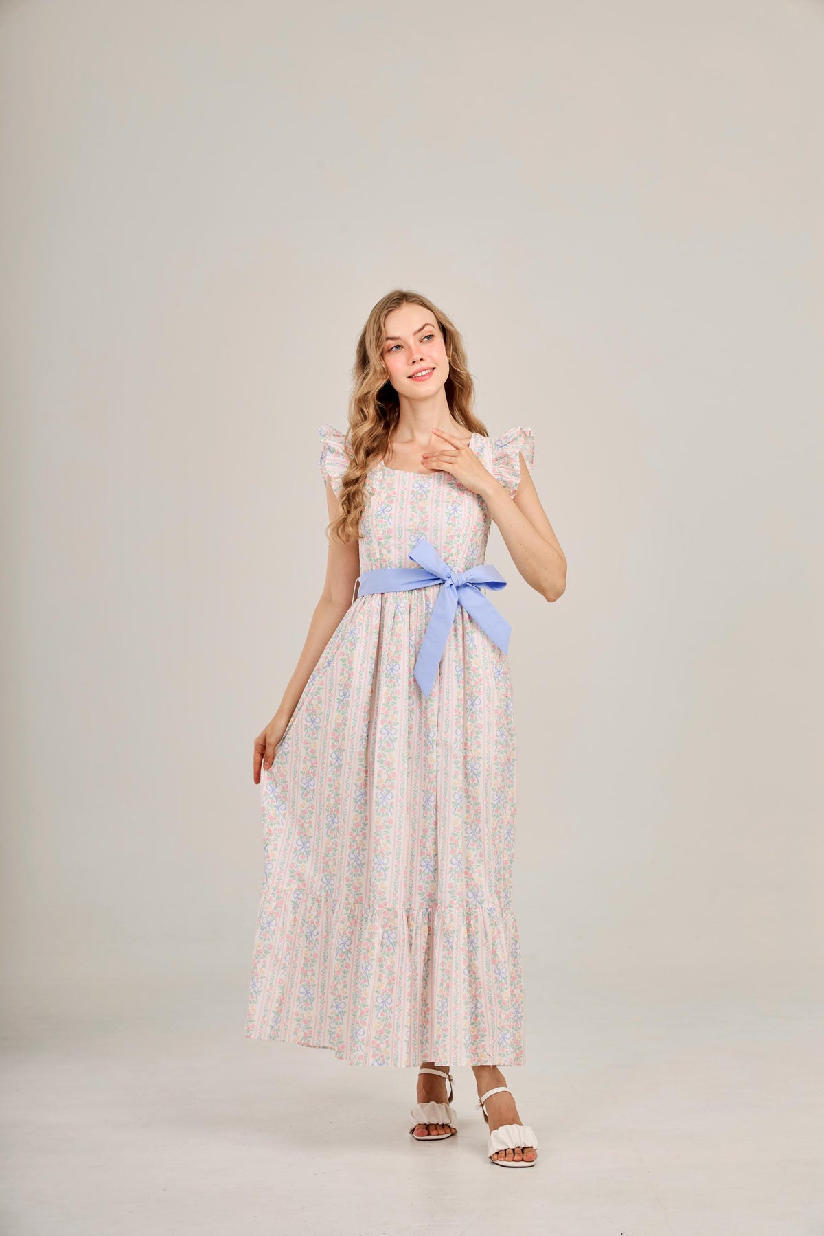 Angela Maxi Dress with Nursing Zippers in Bowtanical Rose Garden