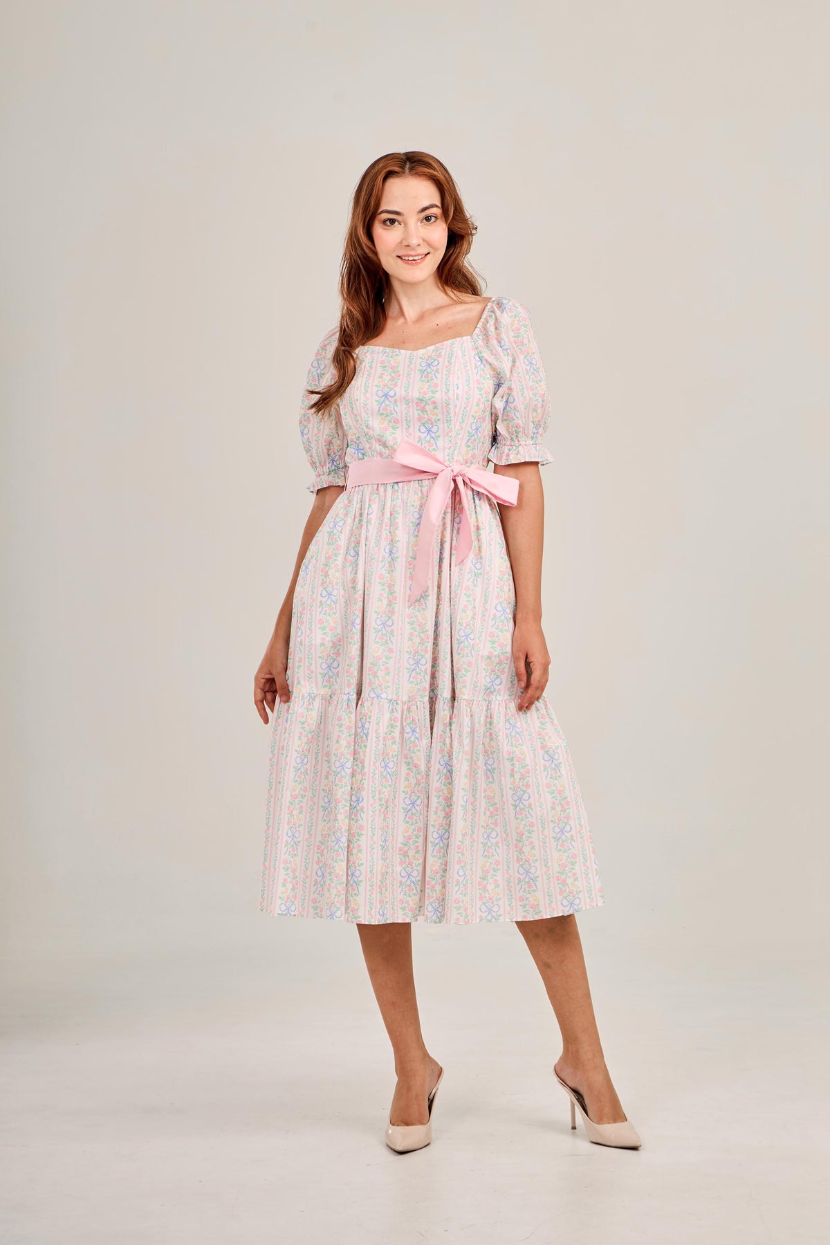 Ann Midi Dress with Nursing Zippers in Bowtanical Rose Garden
