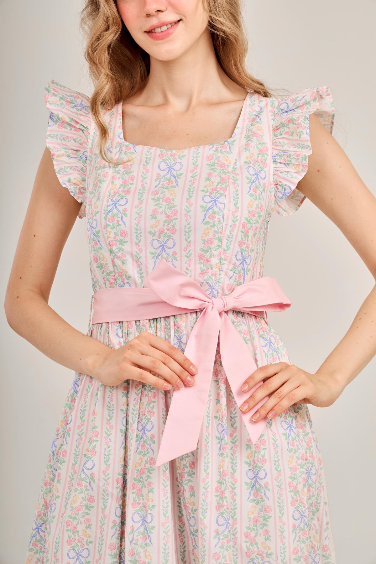 Angela Maxi Dress with Nursing Zippers in Bowtanical Rose Garden