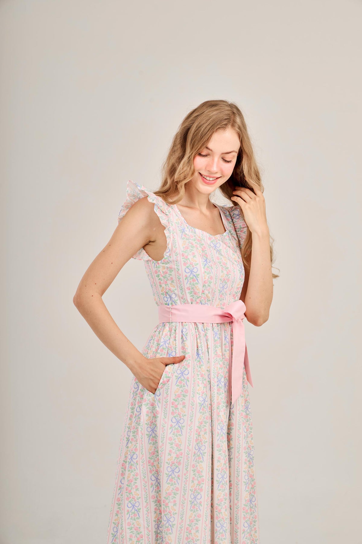 Angela Maxi Dress with Nursing Zippers in Bowtanical Rose Garden
