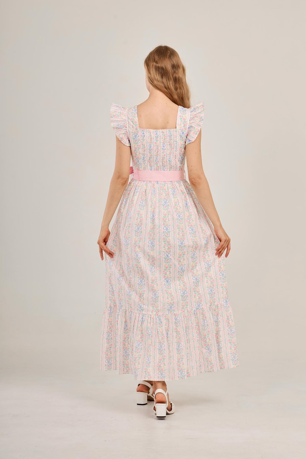 Angela Maxi Dress with Nursing Zippers in Bowtanical Rose Garden
