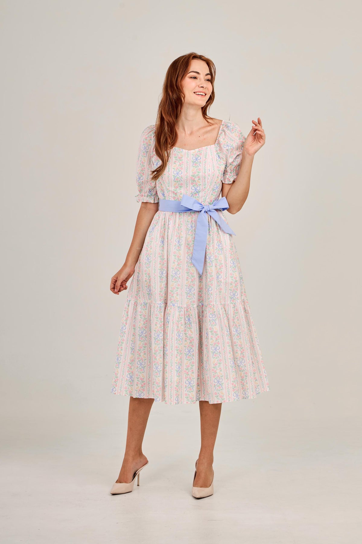 Ann Midi Dress with Nursing Zippers in Bowtanical Rose Garden