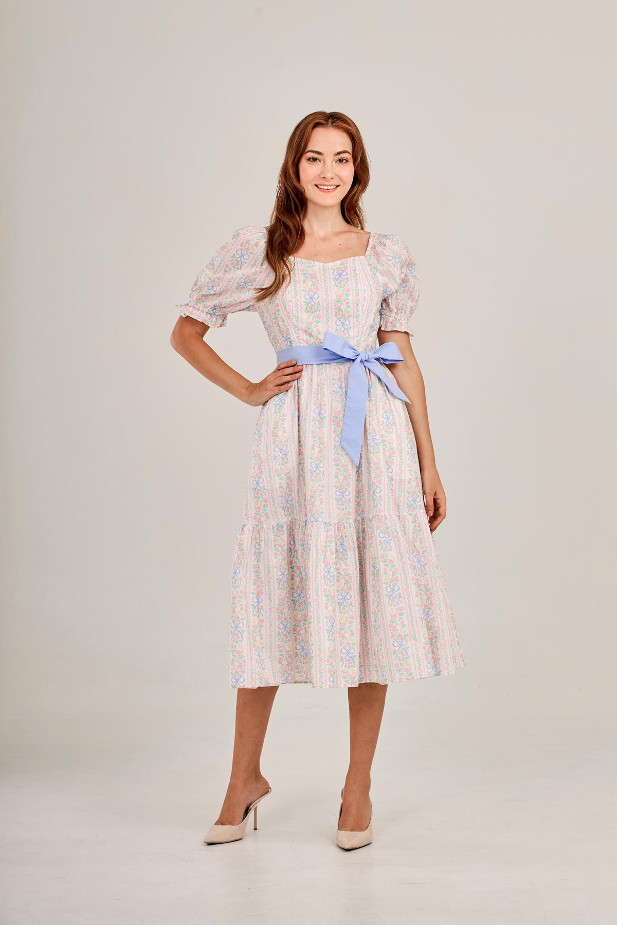 Ann Midi Dress with Nursing Zippers in Bowtanical Rose Garden