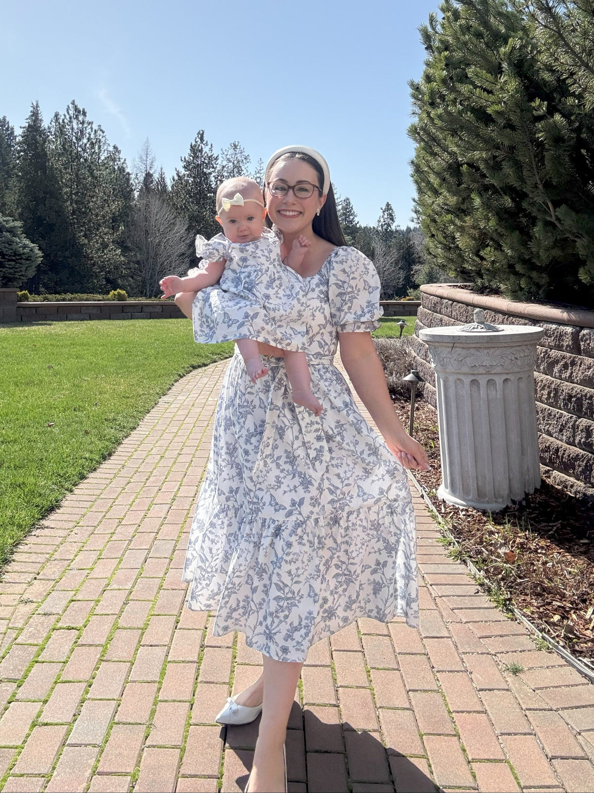 Ann Midi Dress with Nursing Zippers in Blue Toile Butterfly