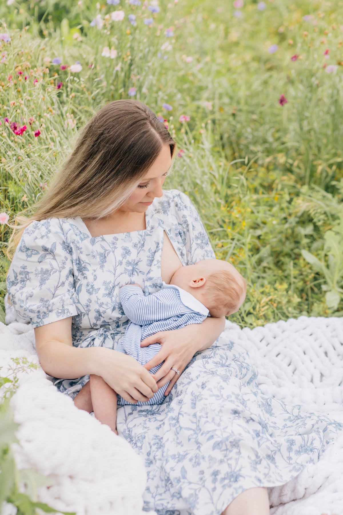 Versa Maxi Dress with Nursing Zippers in Blue Toile Butterfly