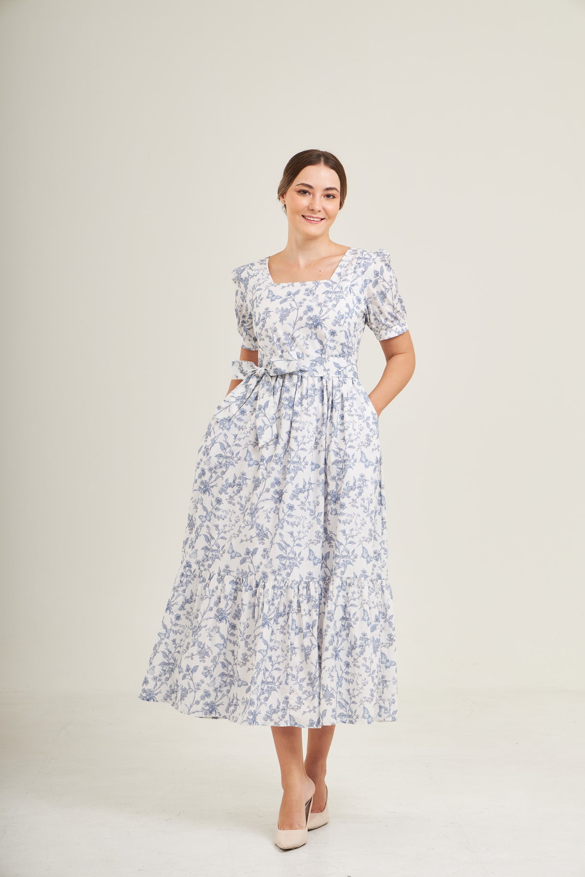 Versa Maxi Dress with Nursing Zippers in Blue Toile Butterfly