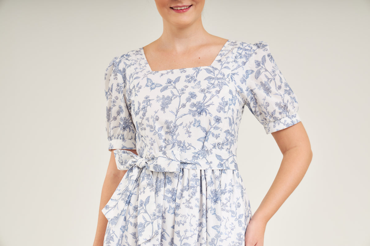 Versa Maxi Dress with Nursing Zippers in Blue Toile Butterfly