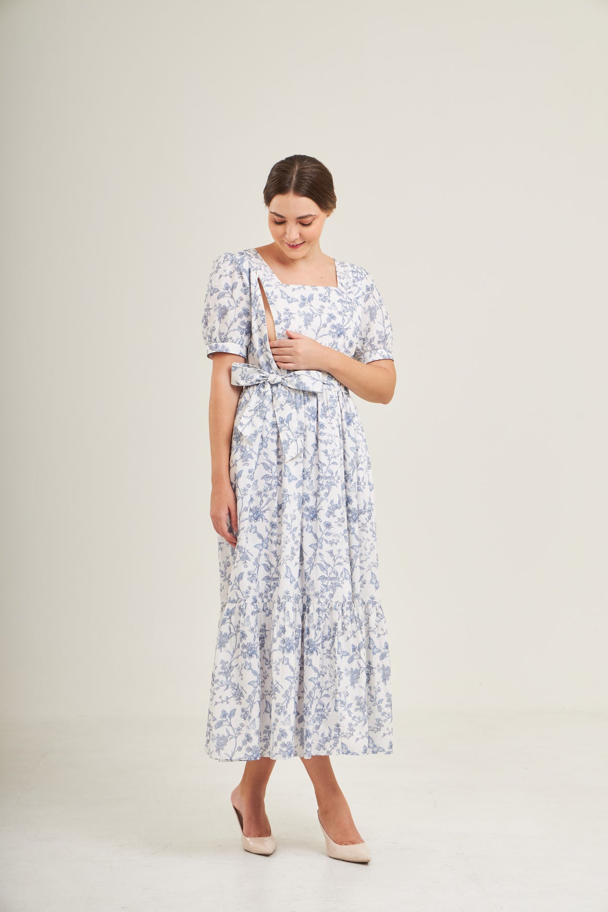 Versa Maxi Dress with Nursing Zippers in Blue Toile Butterfly