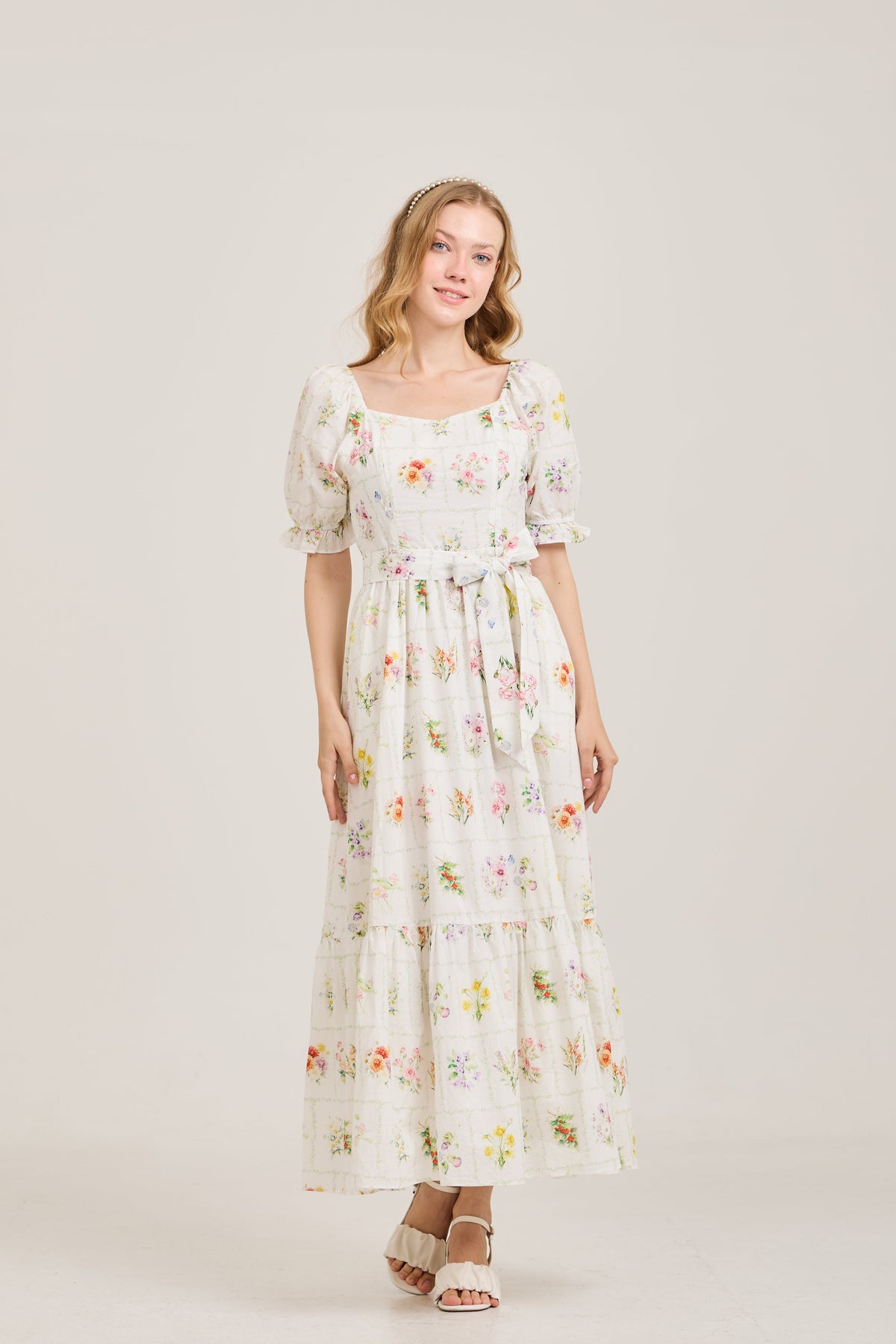 Ann Maxi Dress with Nursing Zippers in Birth Flowers