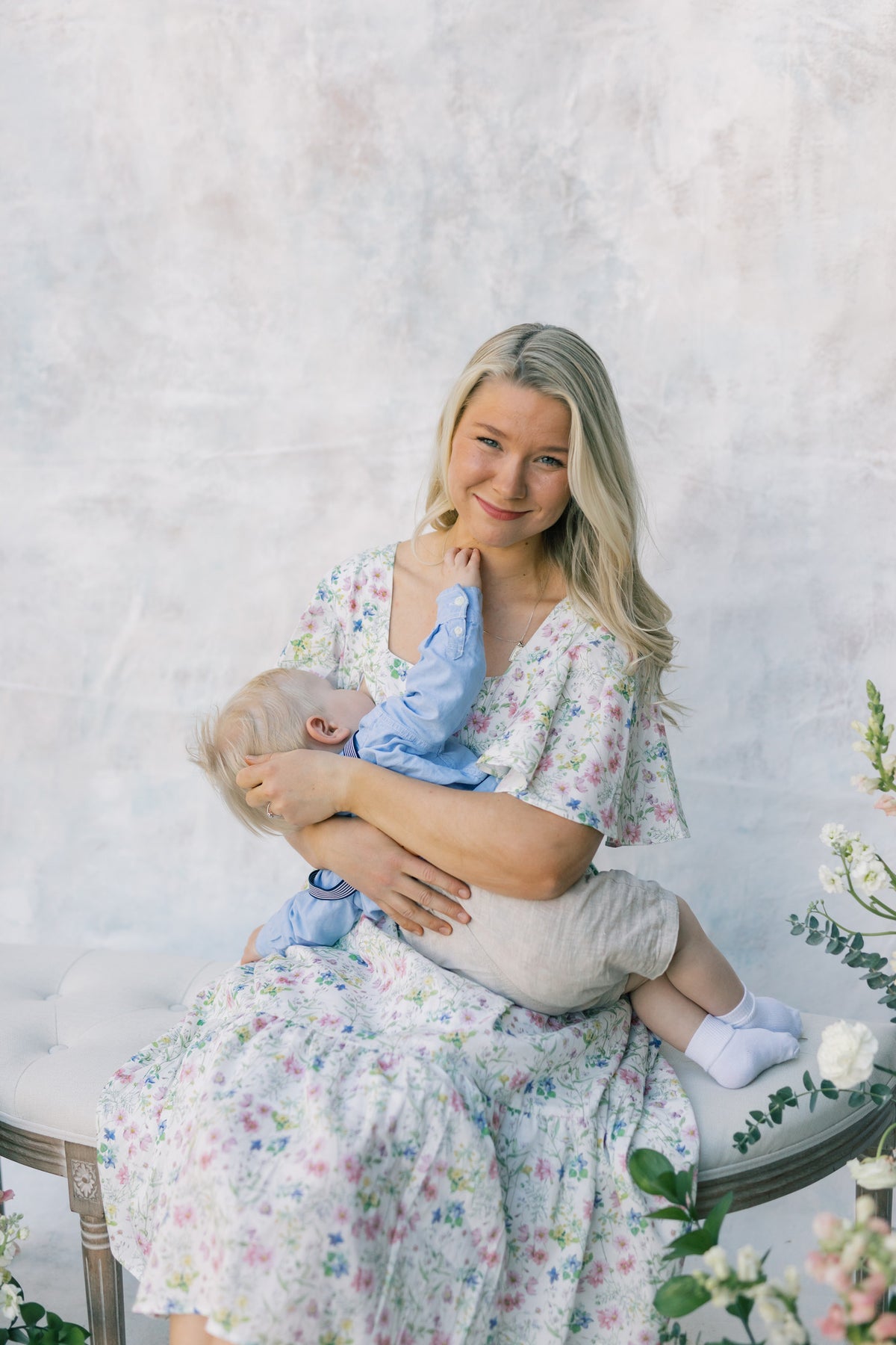 Princess Cotton Midi Dress with Nursing Zippers in Sweet Wildflowers