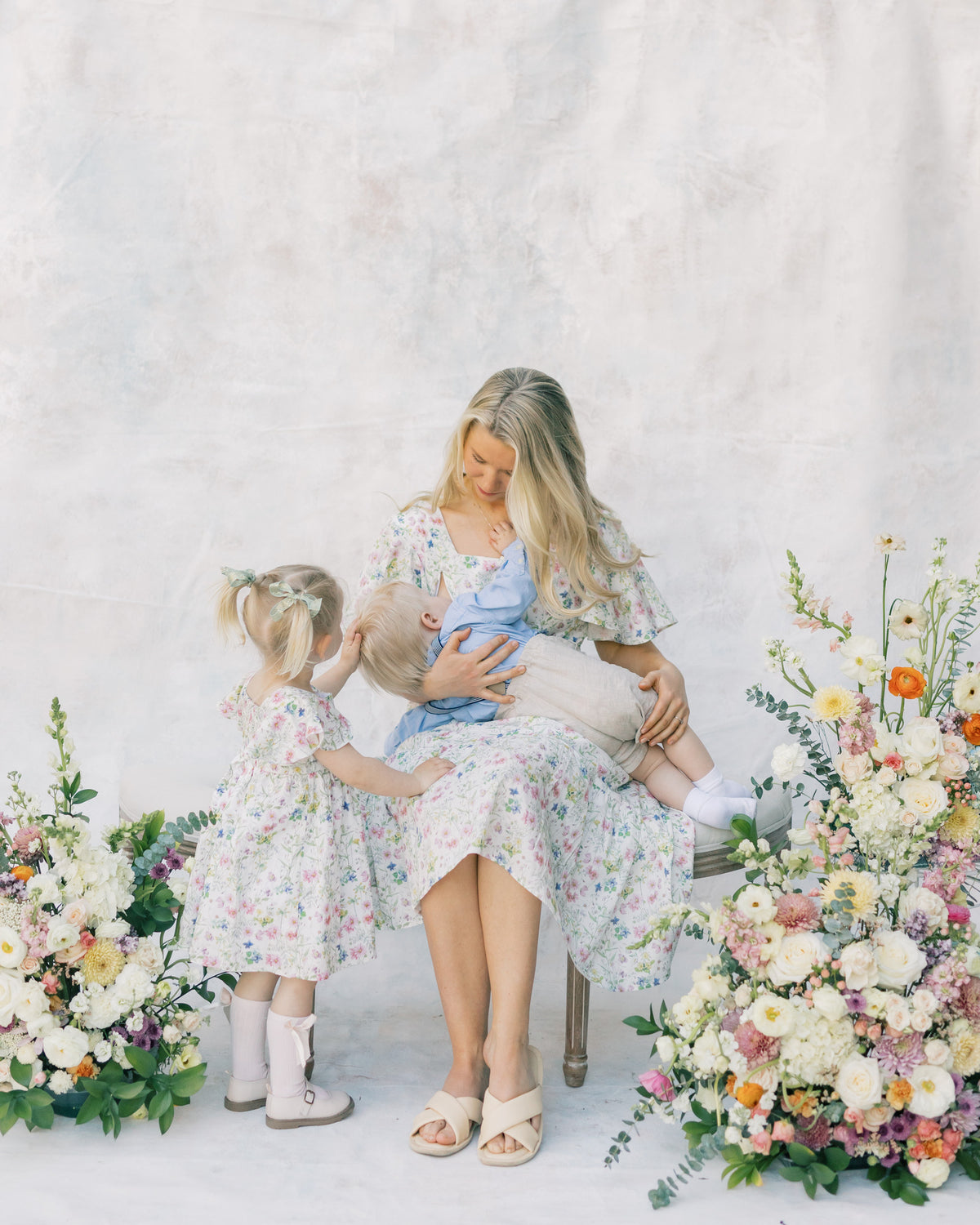 Princess Cotton Midi Dress with Nursing Zippers in Sweet Wildflowers
