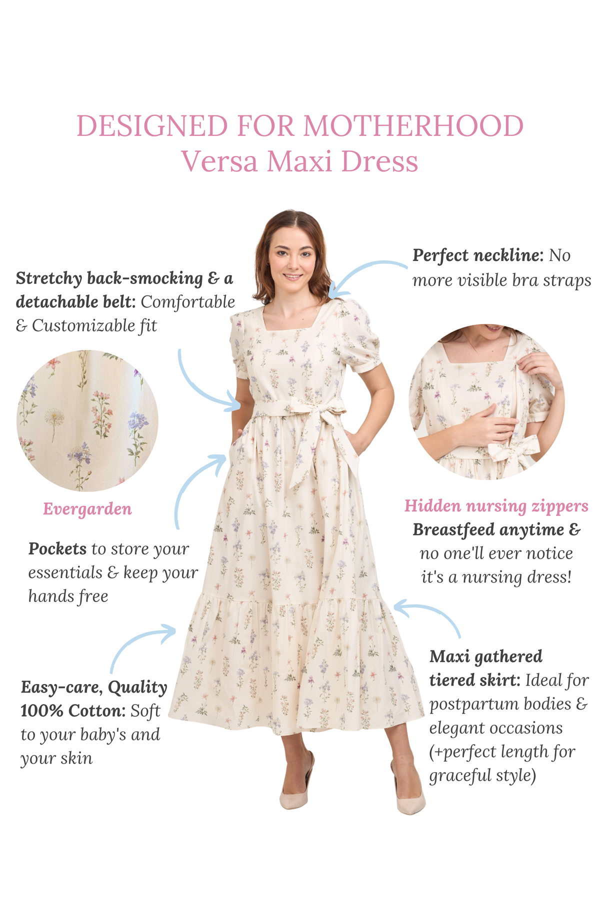Versa Maxi Dress with Nursing Zippers in Evergarden
