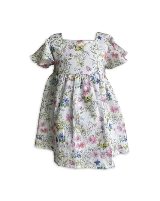 Little Lan Flutter Sleeve Dress (Girls) in Sweet Wildflowers