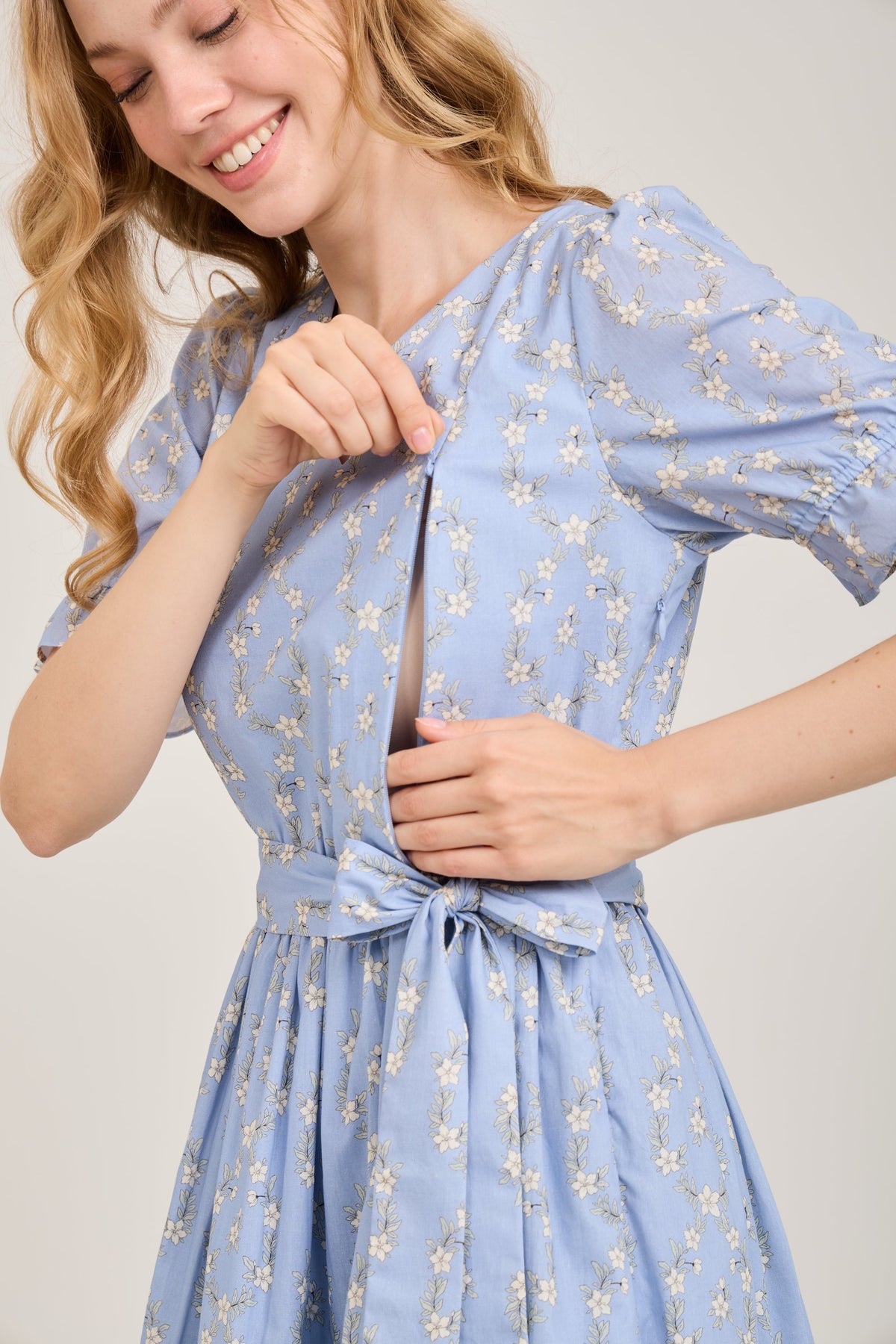 All Day Dress with Nursing Zippers in Blue Heirloom