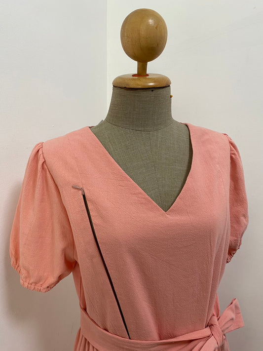 A33: Sample Charming Dress with Nursing Zippers, Relaxed Fit, Subtle Puff Sleeves, Midi length, Size S