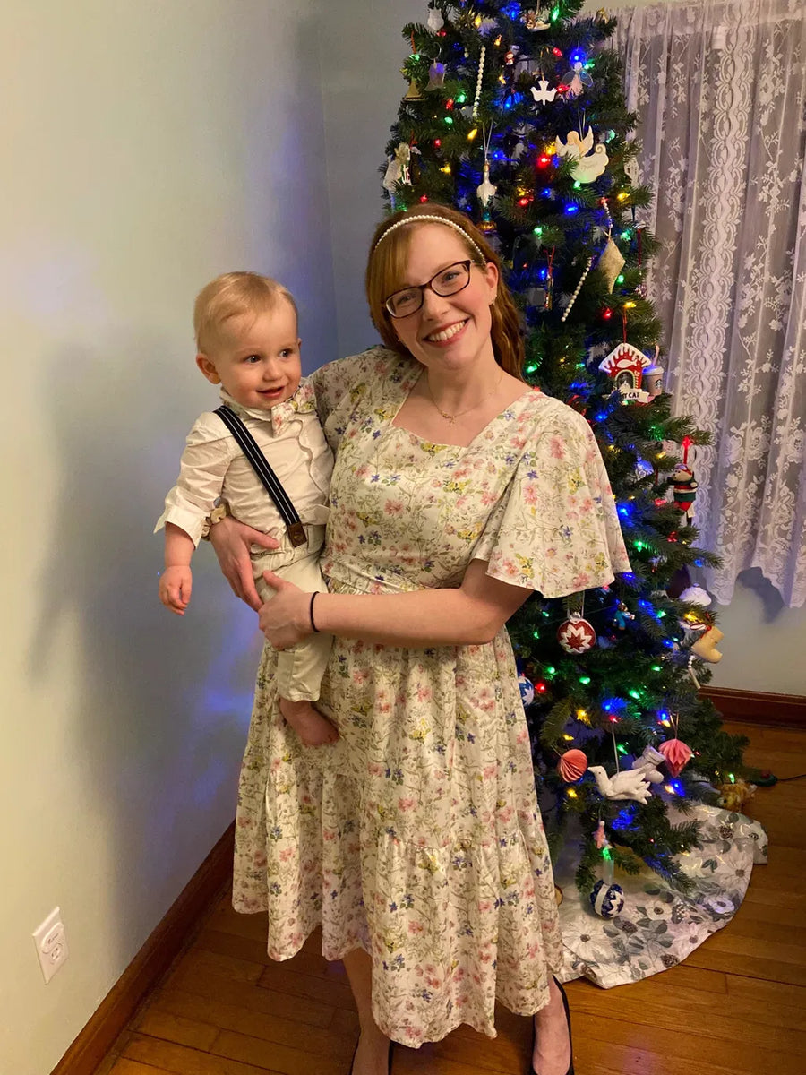 Princess Cotton Midi Dress with Nursing Zippers in Sweet Wildflowers
