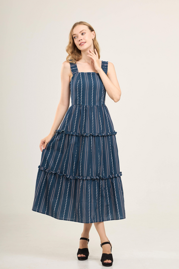 Kanya Dress with Nursing Zippers in Navy Vine Stripe (Final Sale)