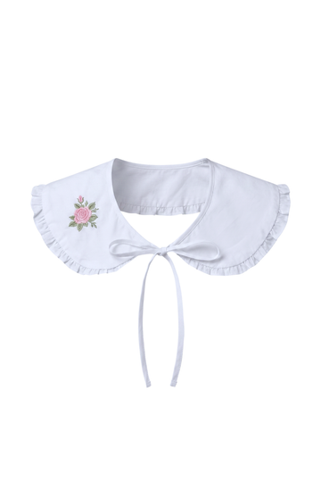Women's Removable Rose Embroidered Collar in White