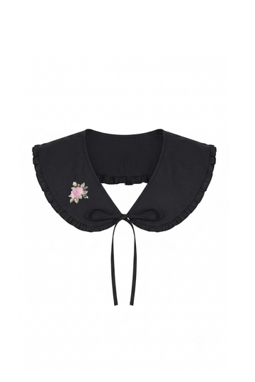 Removable Rose Embroidered Collar in Black