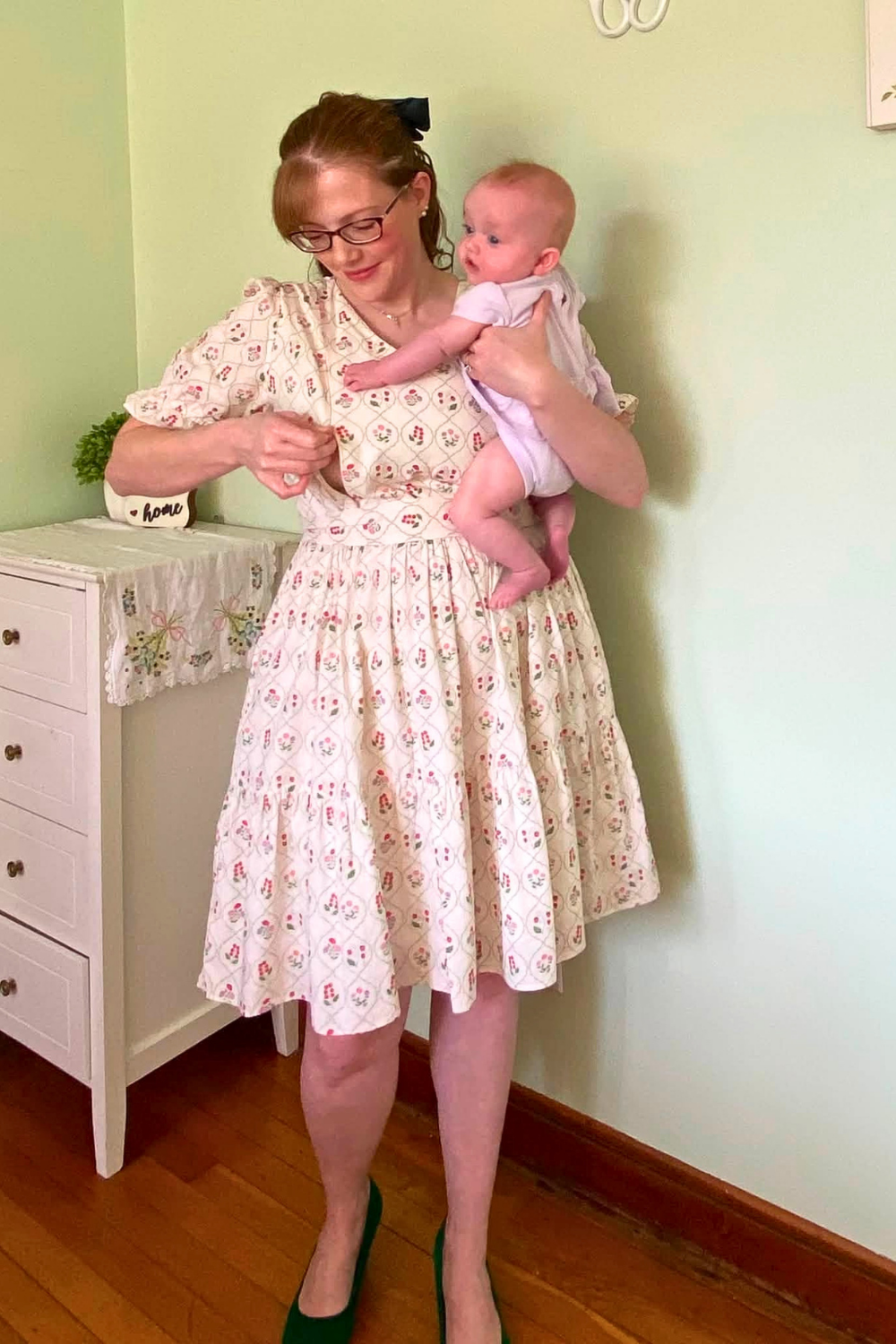 All Day Dress with Nursing Zippers in Berry Garden Trellis