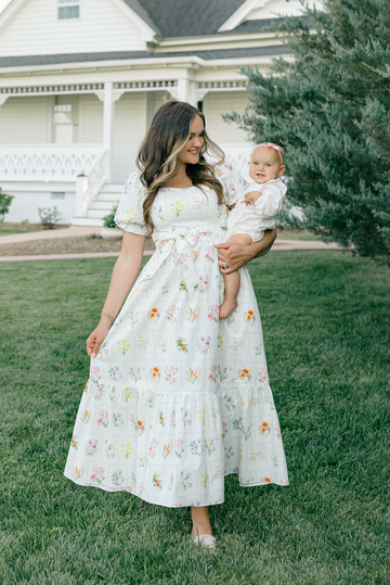 Ann Maxi Dress with Nursing Zippers in Birth Flowers