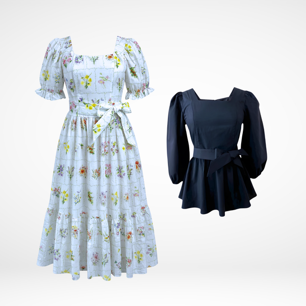 Ann Maxi Dress in Birth Flowers + Embrace Top in Black