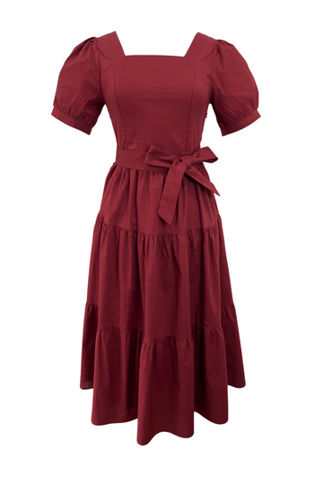 Versa Cotton Dress with Nursing Zippers in Red Burgundy