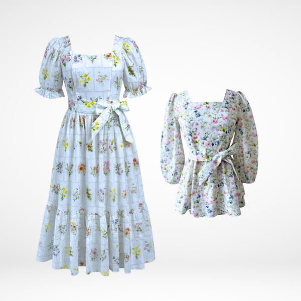 Ann Maxi Dress in Birth Flowers + Embrace Top in Sweet Wildflowers