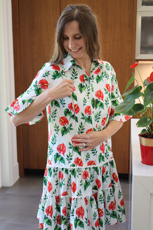 Breezy Dress with Nursing Zippers in Anthurium
