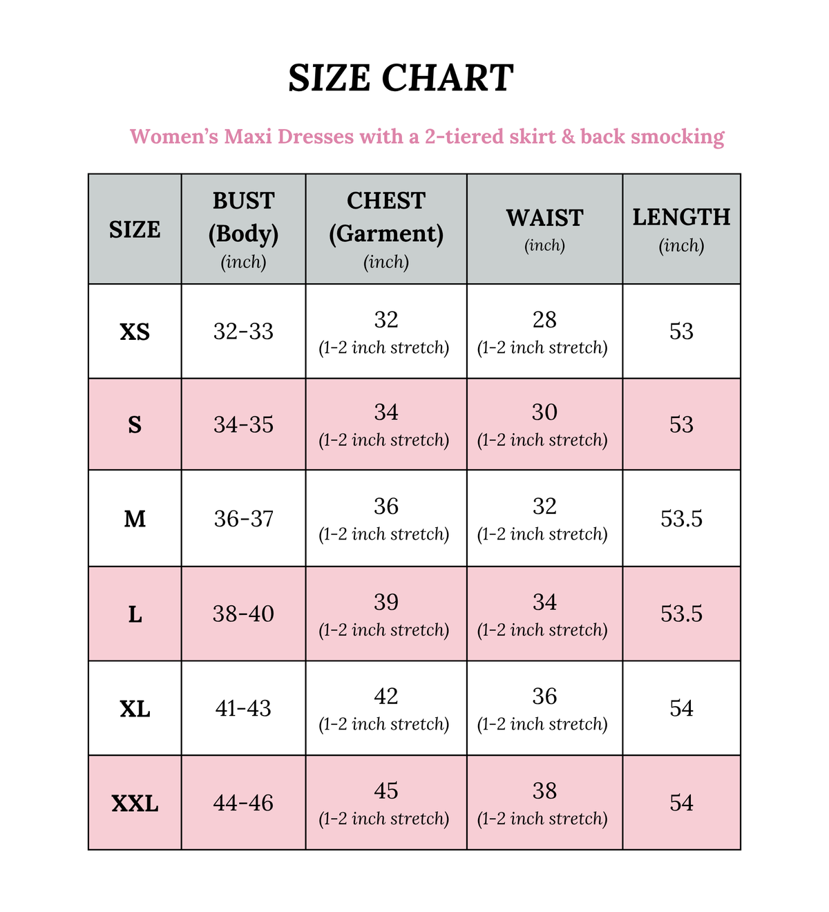 Size chart