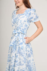 Versa Cotton Dress with Nursing Zippers in Vintage Blue Toile