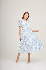 Versa Cotton Dress with Nursing Zippers in Vintage Blue Toile