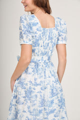 Versa Cotton Dress with Nursing Zippers in Vintage Blue Toile
