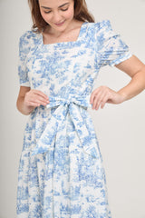 Versa Cotton Dress with Nursing Zippers in Vintage Blue Toile