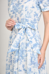 Versa Cotton Dress with Nursing Zippers in Vintage Blue Toile
