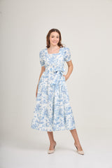 Versa Cotton Dress with Nursing Zippers in Vintage Blue Toile