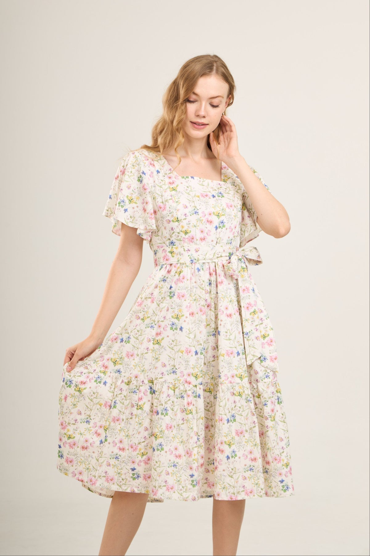 Princess Cotton Midi Dress with Nursing Zippers in Sweet Wildflowers