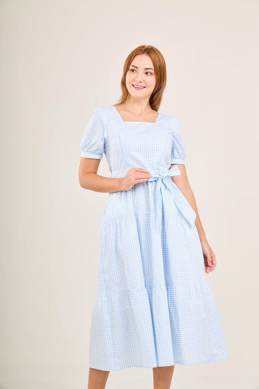 Versa Cotton Dress with Nursing Zippers in Light Blue Gingham (Final Sale)