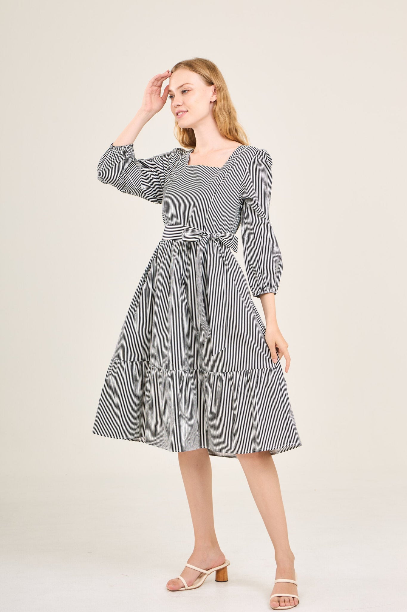 Embrace Midi Dress with Nursing Zippers in Black Stripe (Final Sale)