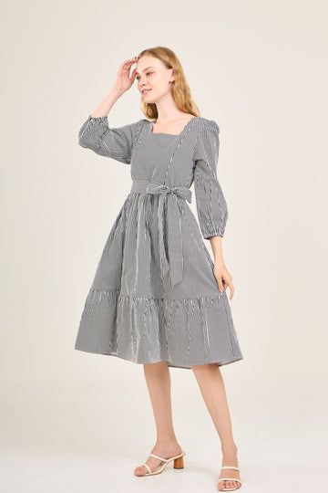 Embrace Midi Dress with Nursing Zippers in Black Stripe (Final Sale)