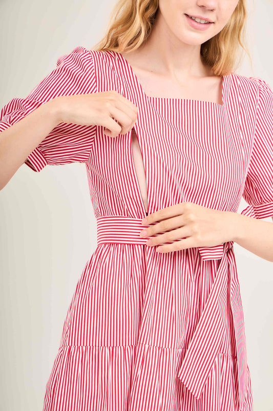Versa Cotton Dress with Nursing Zippers in Red Stripe (Final Sale)